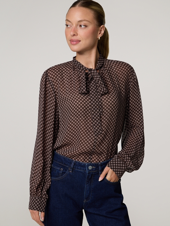 Image sur Blouse à col lavallière imprimée