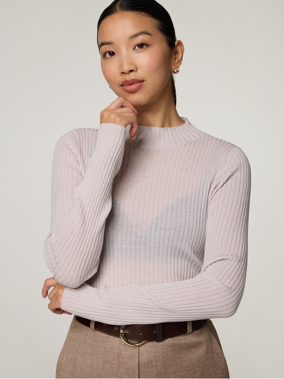 Bild von Stehkragen Rippen Pullover