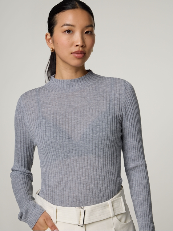 Bild von Stehkragen Rippen Pullover