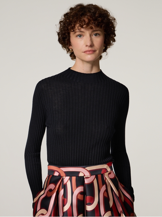 Bild von Stehkragen Rippen Pullover