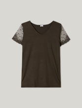 Image sur T-shirt à dentelle et manches courtes